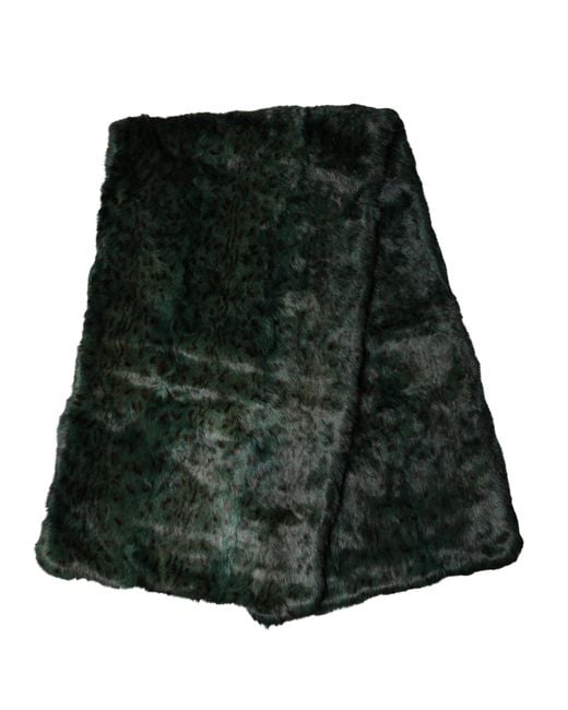 Dolce & Gabbana Green Stripe Fur Shawl Neck Wrap 180Cm X49Cm Scarf