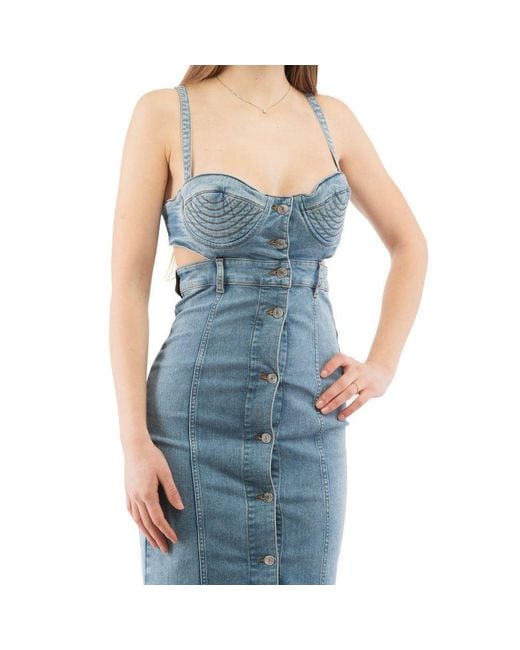 Moschino Blue Multicolor Cotton Casual Dress