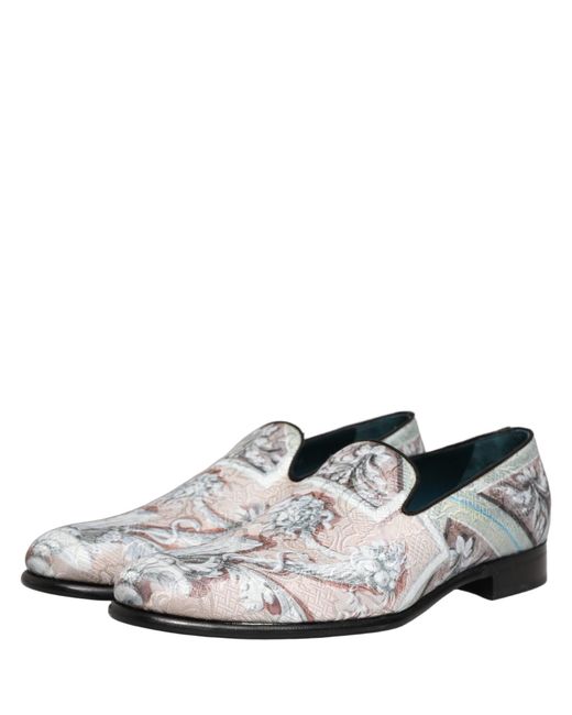 Dolce & Gabbana White Multicolor Velvet Baroque Dress Loafers Shoes for men