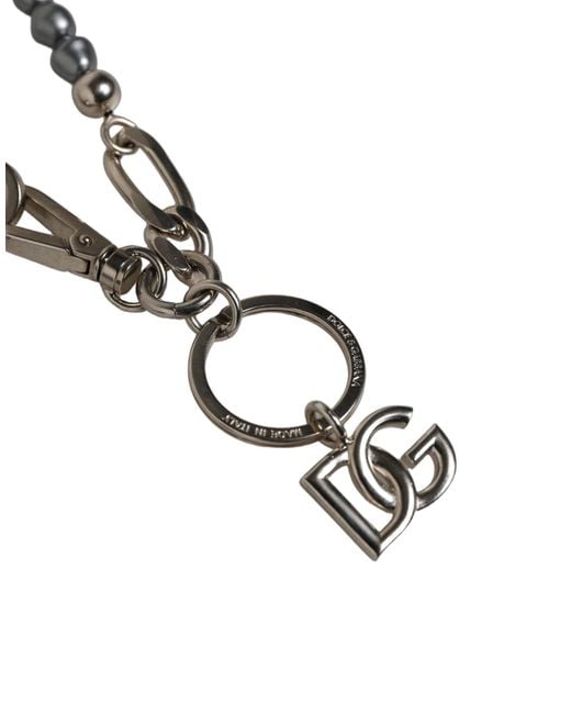 Dolce & Gabbana White Tone Chain Signature Dg Logo Pendant Necklace Brass