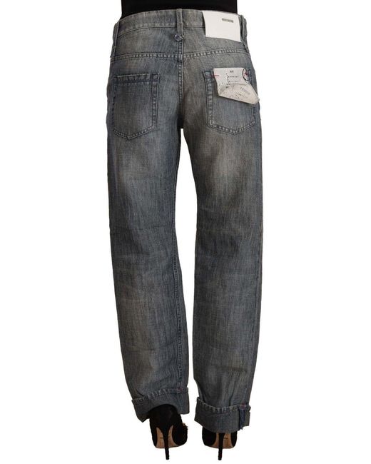 Acht Gray Washed Mid Waist Straight Denim Folded Hem Jeans