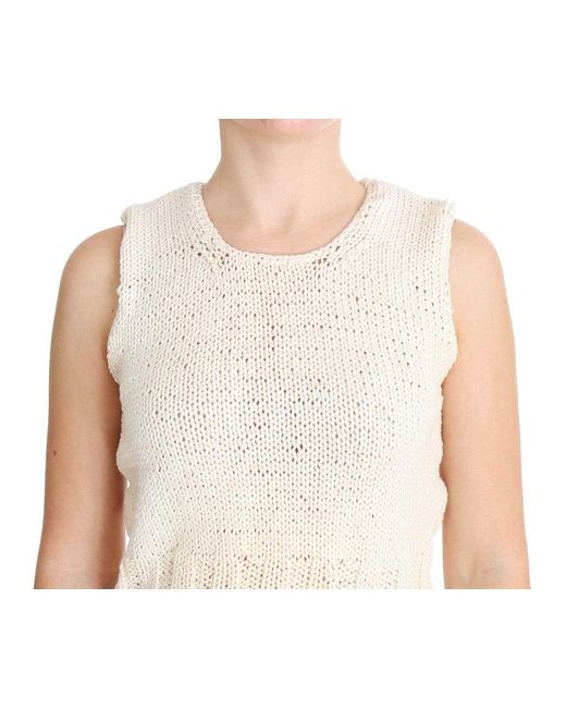 Pink Memories White Cotton Blend Knitted Sleeveless Sweater