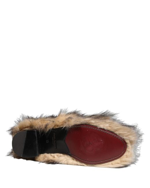 Dolce & Gabbana Natural Brown Faux Fur Mid Calf Men Boots Shoes for men