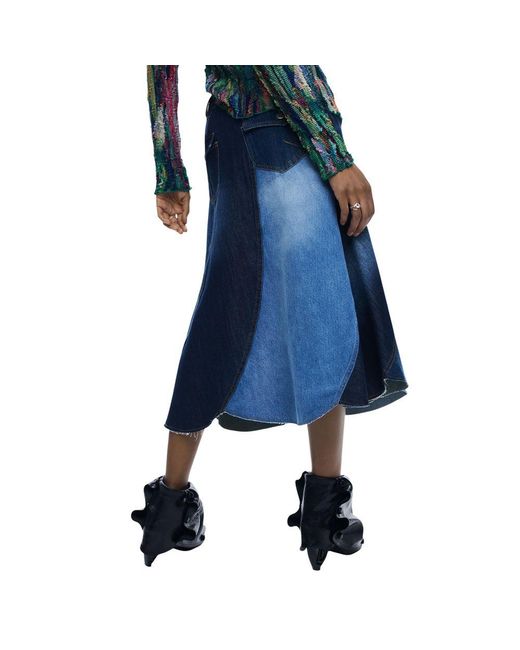 Desigual Blue Cotton Long Skirt
