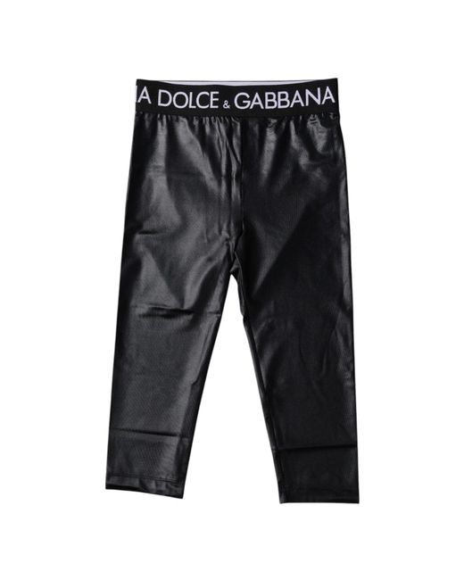 Dolce & Gabbana Gray Black Logo Nylon Cropped Tights Pants Underwear