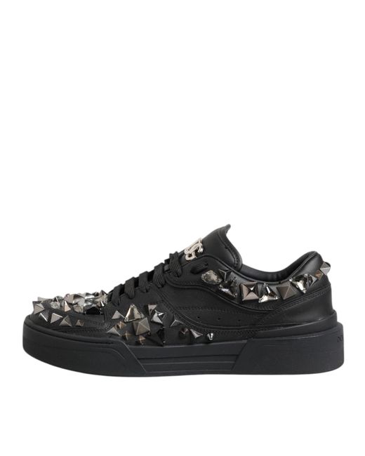 Dolce & Gabbana Black Leather Studded Low Top Sneakers Shoes for men