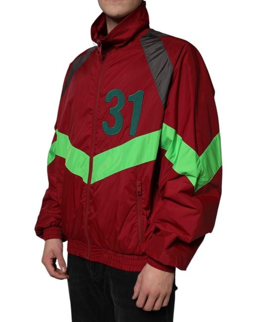 Dolce & Gabbana Red Nylon Full Zip Windbreaker Jacket for men