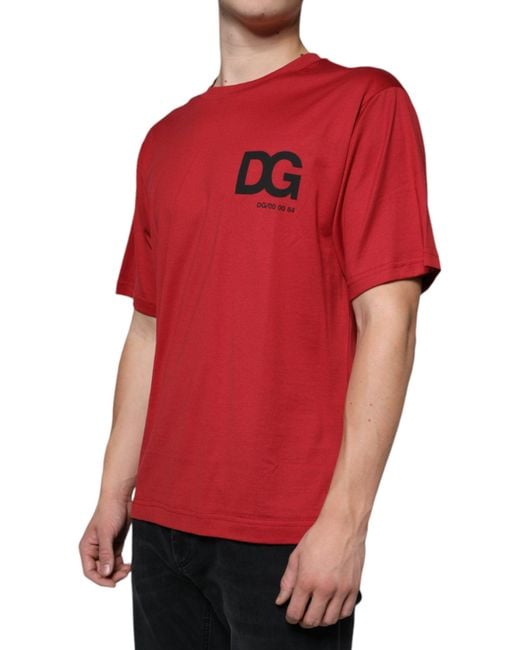 Dolce & Gabbana Red Cotton Dg Logo Print Crew Neck T-Shirt for men