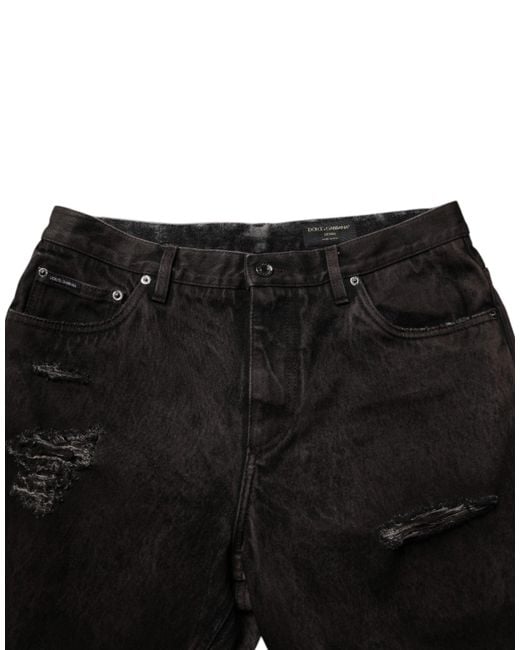 Dolce & Gabbana Black Distressed Ripped Denim Shorts for men