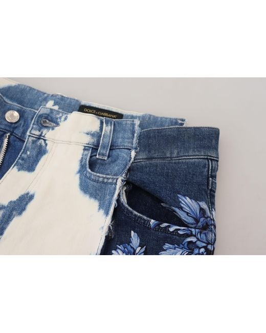 Dolce & Gabbana Blue Elegant Loose Fit Denim Pants With Unique Print for men