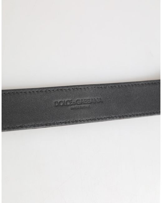 Dolce & Gabbana Black Silver Textured Leather Gold Tone Metal Neckband for men
