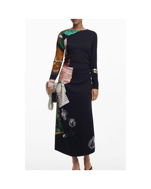 Desigual Blue Nero Viscosa S Long Dress