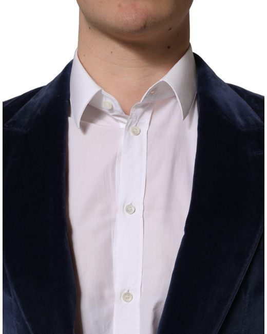 Dolce & Gabbana Blue Velvet Single Breasted Blazer Jacket for men