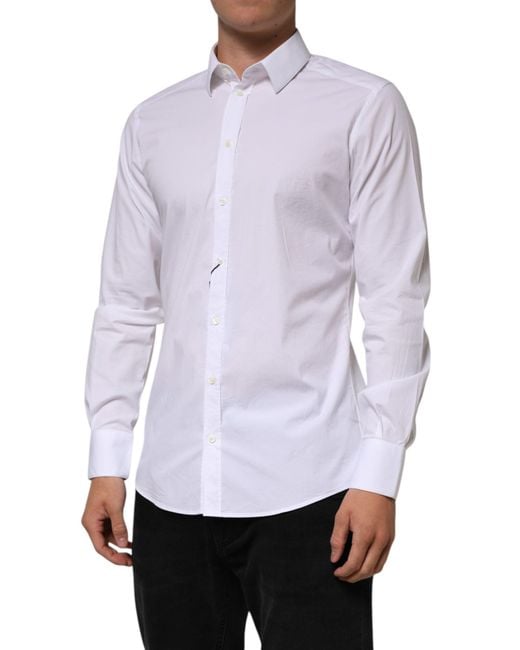 Dolce & Gabbana Purple White Cotton Gold Long Sleeves Formal Men Shirt for men