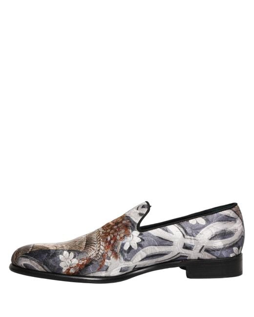 Dolce & Gabbana White Multicolor Floral Tapestry Embroidery Loafer Shoes for men