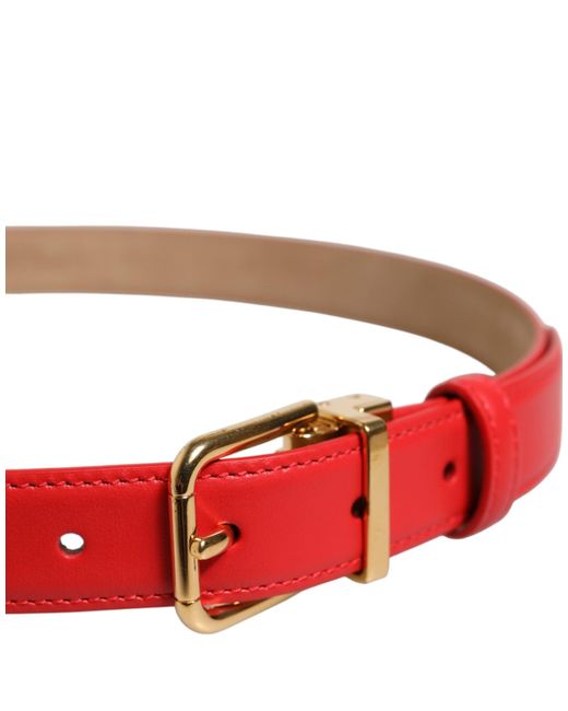 Dolce & Gabbana Red Leather Gold Metal Buckle Cintura Belt for men
