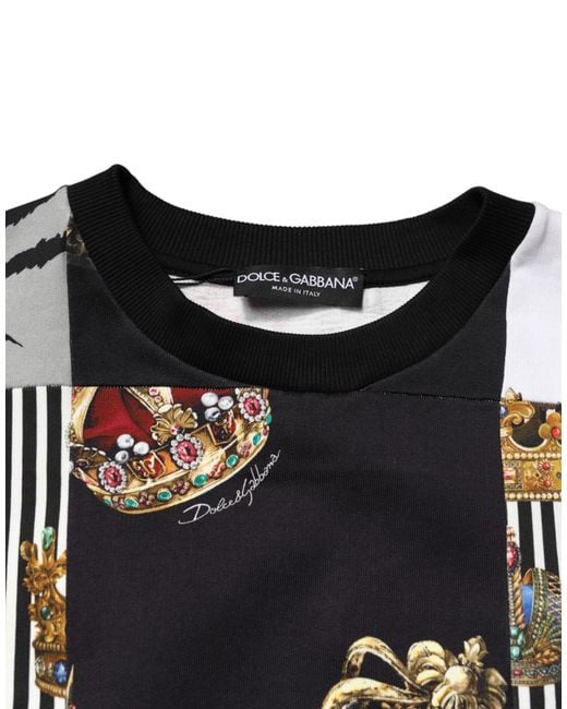 Dolce & Gabbana Gray Multicolor Crown Print Sweatshirt Sweater for men