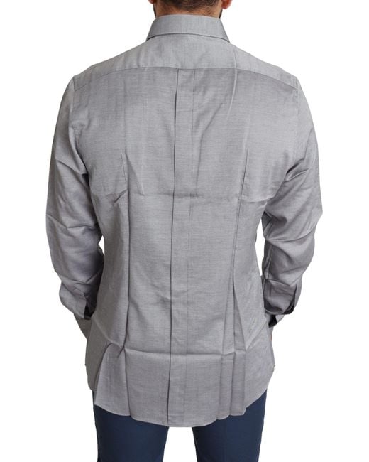 Dolce & Gabbana Gray Cotton Formal Gold Dress Shirt for men