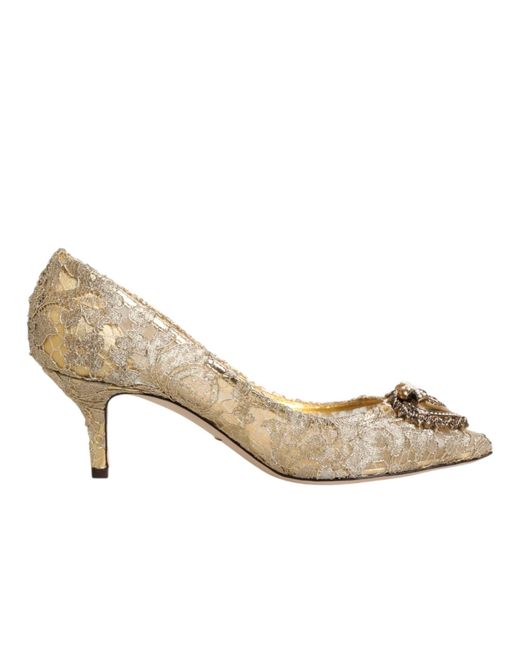 Dolce & Gabbana Natural Gold Taormina Lace Devotion Pumps Shoes