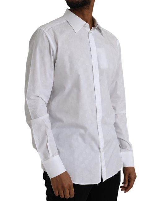 Dolce & Gabbana Gray Polka Dotted Cotton Dress Shirt for men