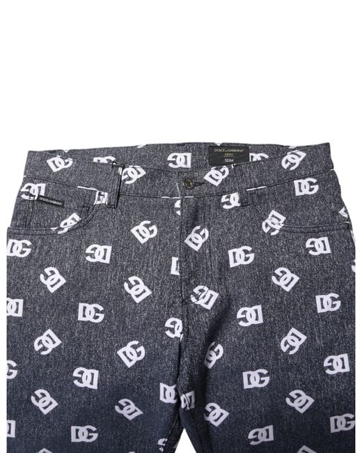 Dolce & Gabbana Blue Dark Gray Logo Cotton Skinny Slim Denim Jeans for men