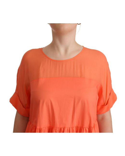 Twinset Orange Coral Cotton Blend Short Sleeves Maxi Shift Dress
