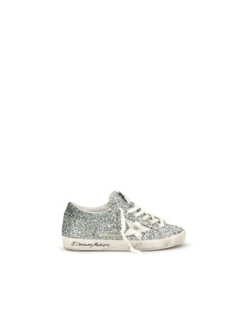 Golden Goose Deluxe Brand White Silver Fabric Low Top Sneakers