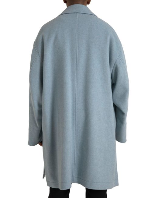 Dolce & Gabbana Blue Light Wool Button Trench Coat Jacket for men