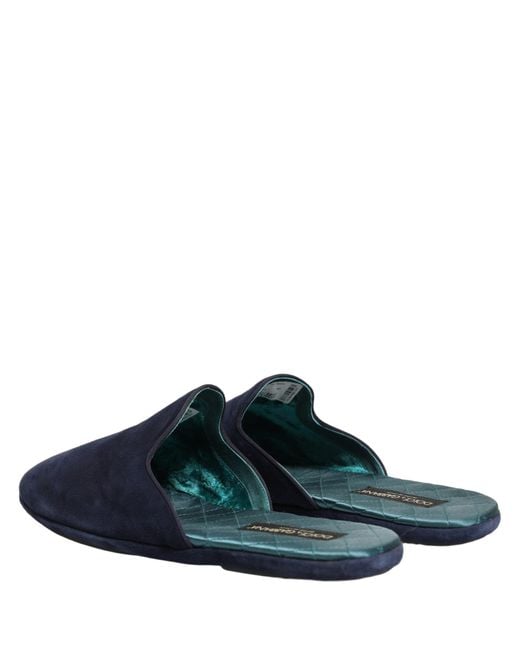Dolce & Gabbana Blue Suede Slides Flat Slipper Men Shoes for men