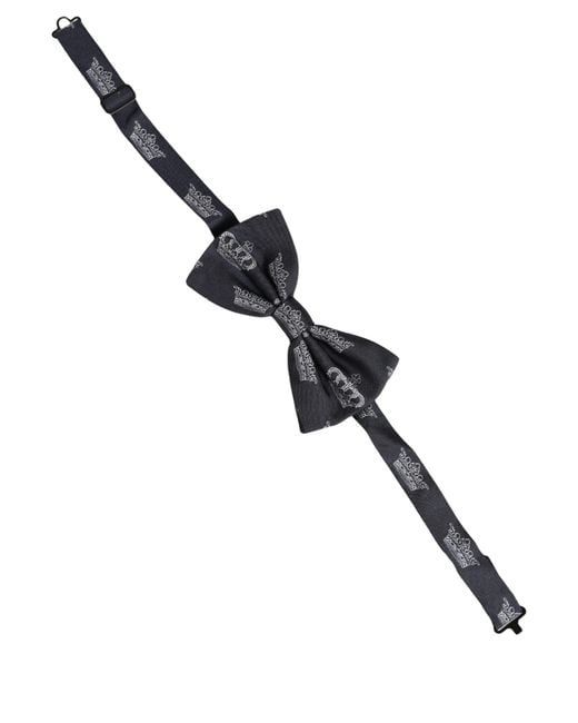 Dolce & Gabbana Men Black Crown Silk Adjustable Neck Papillon Bow Tie for men