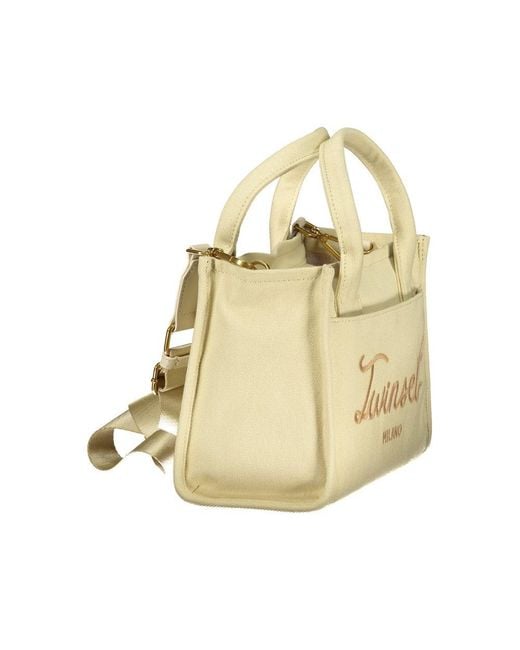 Twinset Metallic Beige Cotton Handbag