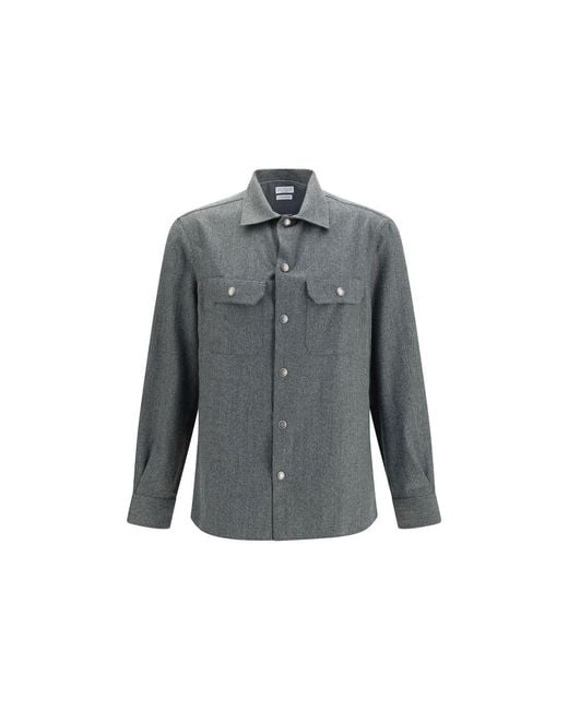 Brunello Cucinelli Gray Wool Oves Aries Dress Shirt for men