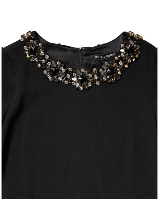 Dolce & Gabbana Black Crystal Embellished Round Neck Mini Dress for men