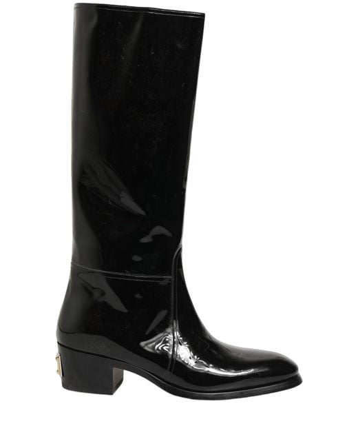 Dolce & Gabbana Black Leather Knee High Heels Boots Shoes for men