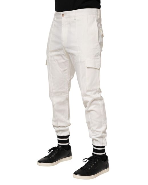 Dolce & Gabbana White Cotton Jogger Cargo Skinny Men Pants for men