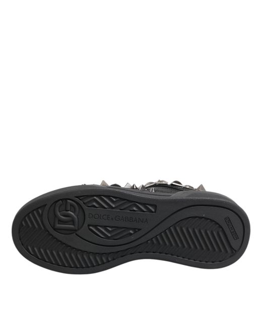 Dolce & Gabbana Black Leather Studded Low Top Sneakers Shoes for men