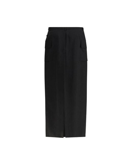 Rick Owens Black Fleece Wool Midi Skirt