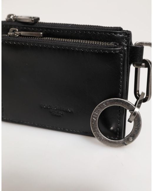 Dolce & Gabbana Black Leather Zipped Card Holder Coin Purse Keyring Wallet for men