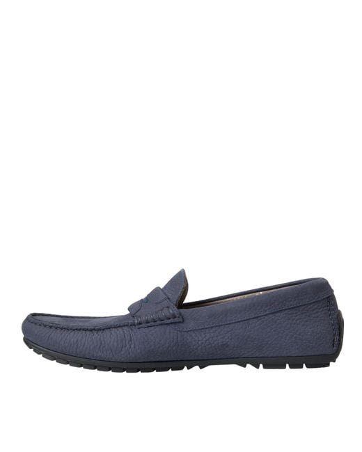 Dolce & Gabbana Blue Calf Leather Slip On Moccasin Shoes for men