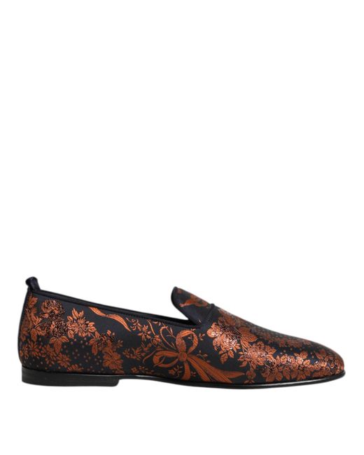 Dolce & Gabbana Brown Black Jacquard Polyester Slip On Loafers Shoes for men