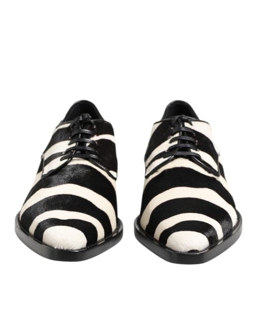 Dolce & Gabbana Black White Zebra Pony Fur Dress Shoes for men