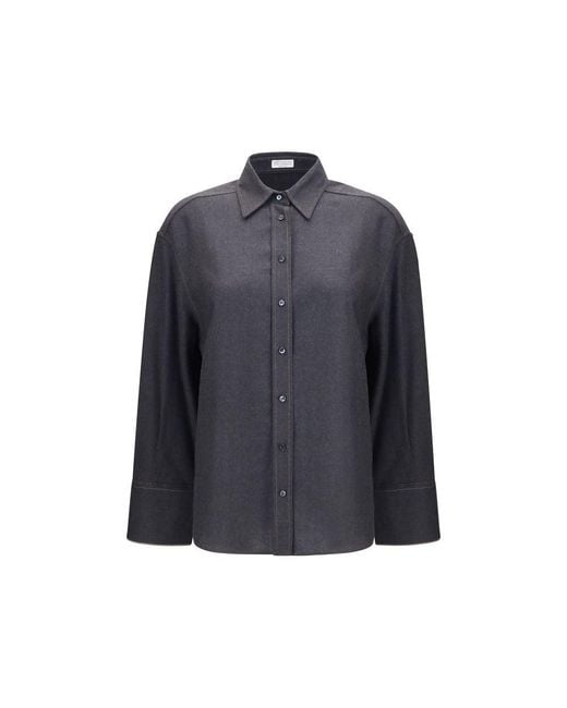 Brunello Cucinelli Blue Gray Wool Oves Aries Dress Shirt