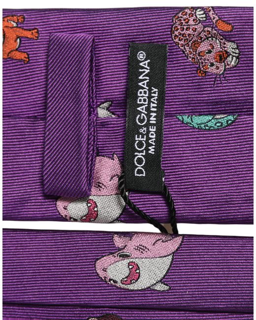 Dolce & Gabbana Men Purple Animal Print Adjustable Tied Necktie Tie for men
