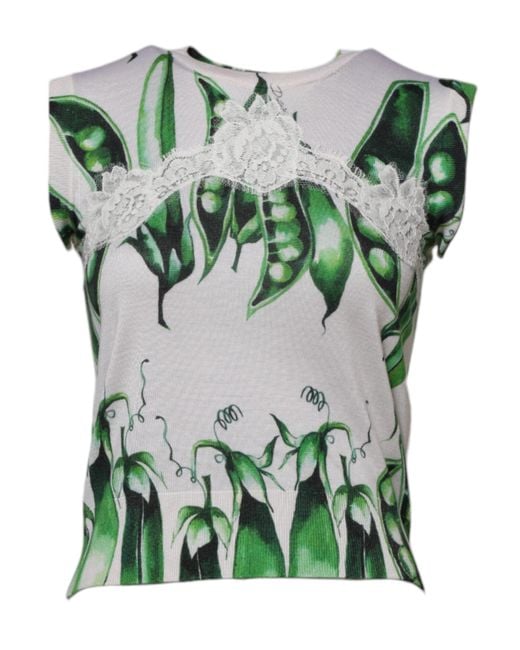 Dolce & Gabbana White Green Pea Print Sleeveless Blouse Top for men