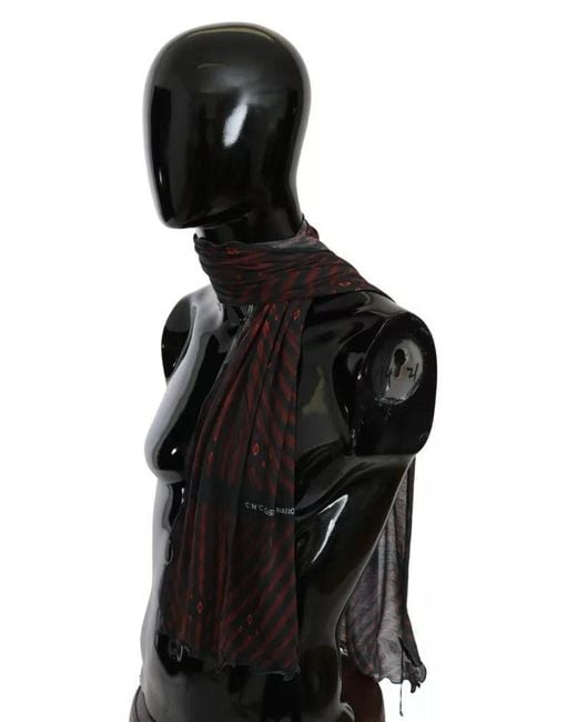 CoSTUME NATIONAL Black Red Viscose Foulard Branded Scarf for men