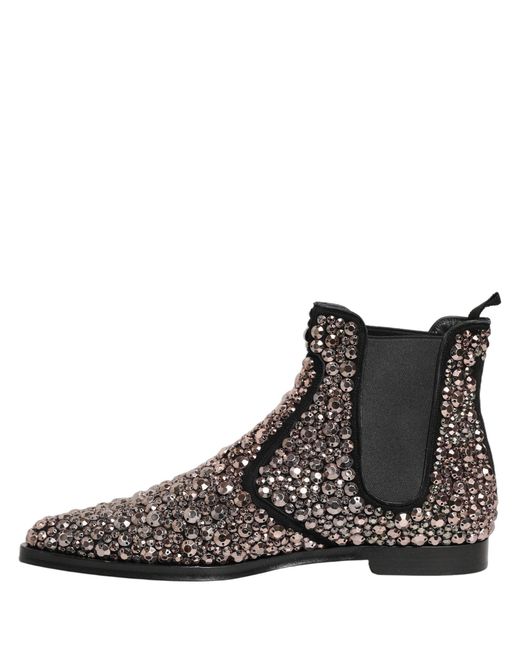 Dolce & Gabbana Brown Silver Embellished Chelsea Ankle Boots Shoes for men