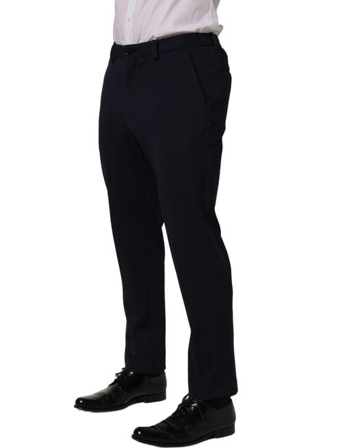 Dolce & Gabbana Blue Black Cotton Tapered Leg Dress Trouser Pants for men