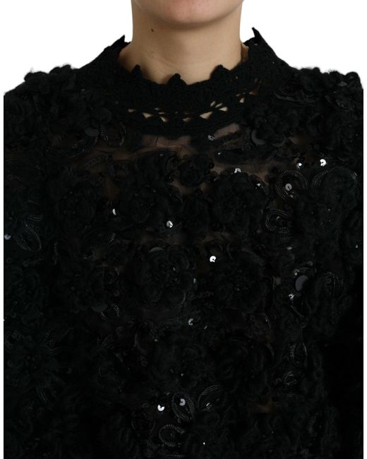 Dolce & Gabbana Black Sequined Embellished Pullover Sweater