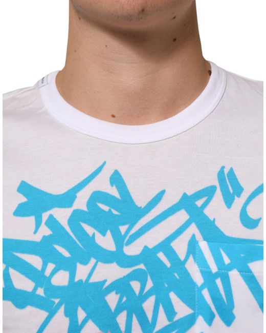 Dolce & Gabbana White Graphic Print Cotton Crew Neck T for men