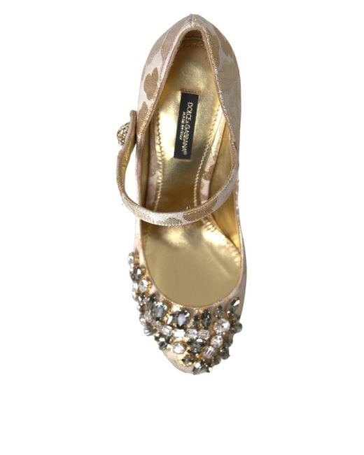 Dolce & Gabbana Natural Jacquard Crystal Mary Janes Pumps Shoes